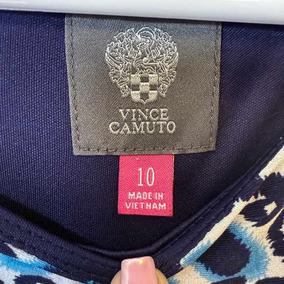 Vince Camuto Blue And Green Geometric Print Long Sleeve Dress Women’s Size 10 - Picture 7 of 9